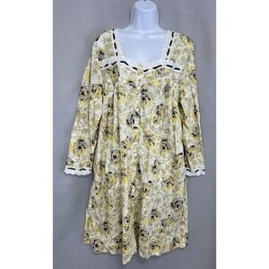 Only Necessities Size Large 100% Cotton Floral Long Nightgown Set 2 Pcs